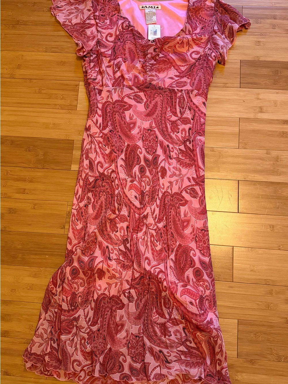 Ami Pink Paisley V-Neck midi dress